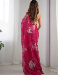 Sari Tradicional KV Reversible, Sin Arrugas, Sin Costuras, de Seda Artística, Material para Blusa Bordada - Product Image 2