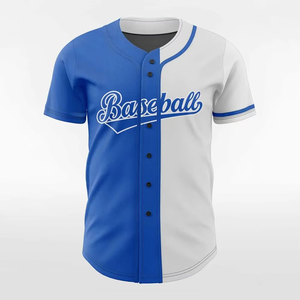 Baseball Jersey Mens Short Sleeve Button Front Blue White Sublimated Print Breathable Polyester Regular Fit Unisex Adult Apparel - Product Image 1