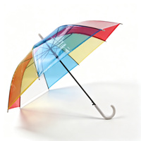 Parapluie transparent arc-en-ciel, ouverture manuelle, tissu POE, baleines en fer, transparent coloré, poignée à crochet blanche, léger