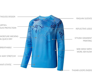 เสื้อแรชการ์ดแขนยาวสำหรับผู้ชาย ลายพรางสีเขียว ระบายอากาศได้ดี ป้องกันรังสียูวี ผลิตจากโพลีเอสเตอร์/คอตตอน สำหรับผู้ใหญ่ UPF 50+ ป้องกันแสงแดด - Product Image 6