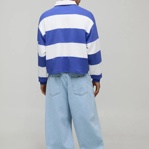 Polo en tricot rayé à manches longues pour homme grande taille, style preppy, coupe classique, bleu et blanc, style rugby - Product Image 2
