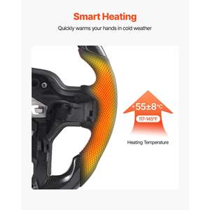 Volante de Fibra de Carbono para F150 2021-2024, Forma de D, Base Plana, Agarre de Cuero Antideslizante, Negro, Accesorios con Calefacción - Product Image 4