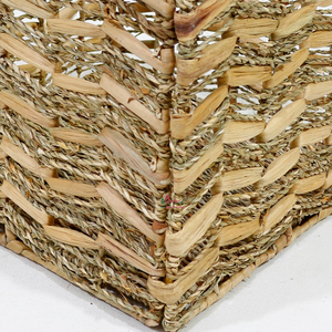 <b>Square</b> Natural Water Hyacinth and Seagrass Storage <b>Basket</b> Eco-Friendly Rustic Multi-Purpose Organizing Bin - Product Image 2
