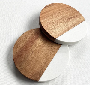 Wood Marble Coaster Heart Shape Round Marble and Wooden Coaster Classic Style Wedding Party Use - Product Image 4