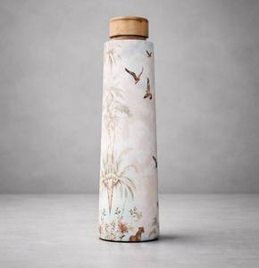 Bouteille d'eau en acier inoxydable imprimée style bohème avec couvercle en bois, gourde de voyage portable, vaisselle unique en cuivre avec finition artisanale unique - Product Image 1