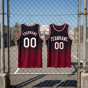 Ensemble de maillots de basket-ball sublimés personnalisés, noir et rouge, sans manches, coupe athlétique, adulte, unisexe, maille respirante - Product Image 6