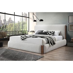Letto EK Sandro con Finitura Noce e Componenti Rivestiti in Bouclé Bianco - Product Image 1