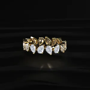 2CT Pear Shaped LabGrown CVD Diamond Eternity Band Yellow Gold Women's Luxury <b>Ring</b> D-E Color VVS-VS Clarity IGI Certified <b>Indian</b> - Product Image 1
