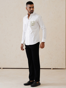 Men's Casual 100% Cotton Embroidered Solid Button <b>Down</b> Collar Full Sleeve Quick Dry Breathable Summer Shirt - Product Image 2