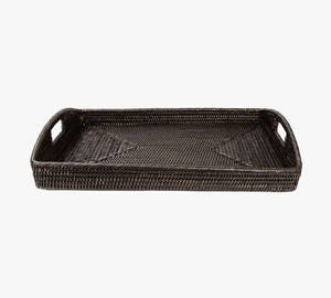 Plateau en rotin blanc naturel lavé, fait main, avec poignées découpées, pour présentation sur table – Vente en gros - Product Image 5