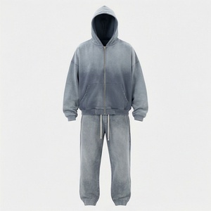 <b>Acid</b> Washed Stonewashed Oversized <b>Drop</b> Shoulder Stylish Tracksuit Sweatshirts Front Logo Hoodie Men's Workout Gear - Product Image 1