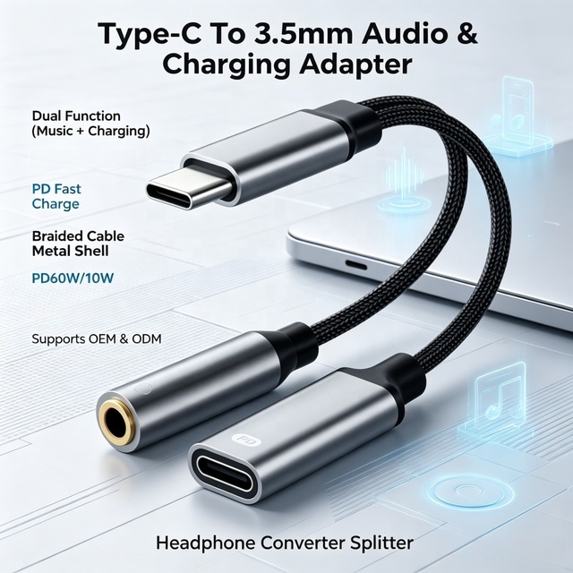 FYX Stock USB C to 3.5mm Audio Adapter Type C PD Fast Charge Adapter USB C Aux Jack Headphone Converter Splitter