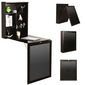 Scrivania da Ufficio Moderna Convertibile in Legno Marrone, Tavolo per Laptop da Parete Pieghevole in MDF per Uso Domestico - Product Image 3