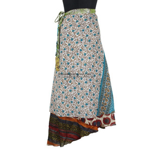 Indian Wholesale Vintage Sari Wear <b>Skirt</b> 2 Layer Reversible Magic Silk Saris <b>Wrap</b> Long <b>Skirt</b> Silk Sarong Beach Pareo Long <b>Wrap</b> - Product Image 6