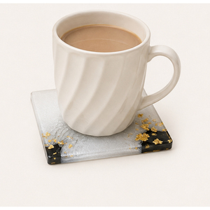 Sous-verres carrés de luxe en résine époxy avec paillettes dorées, motif marbre noir et blanc, faits à la main, résistants à la chaleur, ensemble de tapis de tasse - Product Image 4