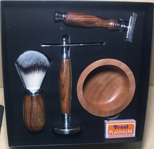 Professional wood Faux Badger Hair Brush Men's Shaving Tool <b>Kit</b> with <b>Resin</b> & Metal OEM Brand Private Label Option - Product Image 3