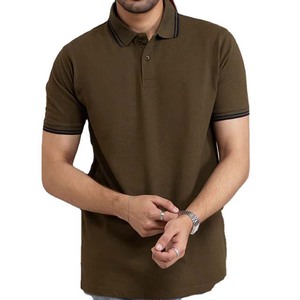 เสื้อโปโลแขนสั้นสีเขียวมะกอกสำหรับผู้ชาย สีพื้น ผ้าถัก กระดุมหน้า ทรงปกติ ผ้าฝ้ายปิเก้ ระบายอากาศได้ดี - Product Image 2