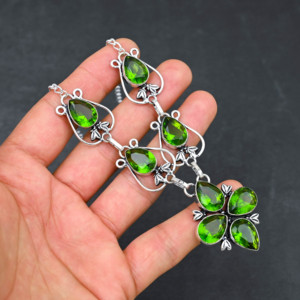 Elegant Green Peridot Leaf Design Necklace Handmade Christian Religious <b>Silver</b> Plated <b>Chokers</b> Link Chain Women - Product Image 2