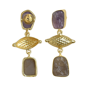 Pendientes colgantes geométricos chapados en oro con piedra de amatista, joyería de estilo bohemio para mujer - Product Image 2