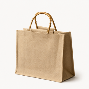 Bolsa de Yute Sólida EcoDari con Asas de Bambú, Tamaño Personalizable, Reutilizable y Ecológica, para Uso Diario en Bengala Occidental - Product Image 1