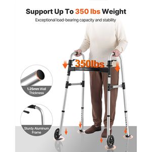 Deambulatore Pieghevole a 2 Pulsanti con Ruote da 5 Pollici e 8 Livelli di Regolazione dell'Altezza - Capacità di Carico 350 Libbre - Leggero in Alluminio - Product Image 3