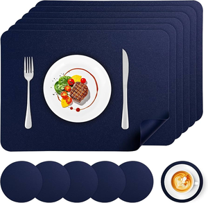 Modern <b>Round</b> Leather Placemats 3mm Thick Non-Slip Eco-Friendly Navy Blue <b>Table</b> <b>Mats</b> for Dining Set - Product Image 2