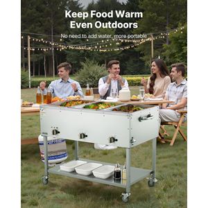 Commercial Propane Steam <b>Table</b> <b>with</b> 3-Pan LP Gas Outdoor Soup Warmer 3\" <b>Wheels</b> Stainless Steel Food Warming & Holding Equipment - Product Image 6