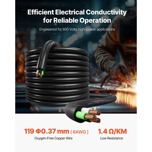 Cavo di Alimentazione Portatile a 3 Conduttori Rivestito in CPE 600V 6AWG 50 FT - Grado Industriale - Product Image 2