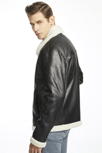 Men's Genuine Leather <b>Biker</b> <b>Jacket</b> With Faux Fur Lining Zipper Closure Winter Warm Coat Regular Fit Moto Style - Product Image 2