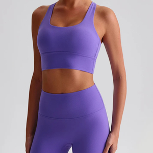 Soutien-gorge de sport pour femme à bretelles croisées, violet, qualité supérieure, haut de sport uni pour la gym et l'entraînement - Product Image 3