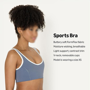 Chic <b>Slate</b> Blue Comfort Scoop Neck Sports Bra with Contrast White Trim for Active Women - Product Image 5