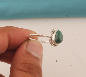 Wholesale 925 Sterling <b>Silver</b> Turquoise <b>Ring</b> Pear Cut Cabochon Rope Bezel <b>Ring</b> Beaded Band Boho <b>Solitaire</b> Gemstone Party Unisex - Product Image 2