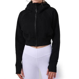 Sweat-shirt à capuche court pour femme, style streetwear, manches longues, tissu doux, décontracté, idéal pour le yoga, l'entraînement et le jogging - Product Image 4