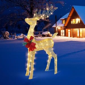 Pre-illuminato 90 luci LED a prova di intemperie 4ft slitta Santa renna ornamento di natale illuminato per interni/esterni decorazione per la casa Zip - Product Image 6