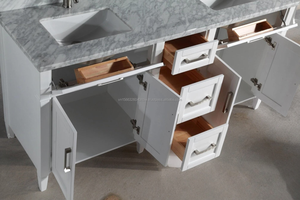 Gabinete de Baño Moderno de Lujo Phuoc Hung PHD2MVS72 de 72 Pulgadas, de Madera Sólida Blanca, con Lavabo Doble, para Hoteles - Product Image 4