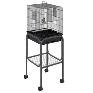 44.5 Black Metal Bird Cage Detachable <b>Rolling</b> <b>Kit</b> Stand Included for Parakeets Cockatiel Canary Finch Parrotlet Bird Supplies - Product Image 1