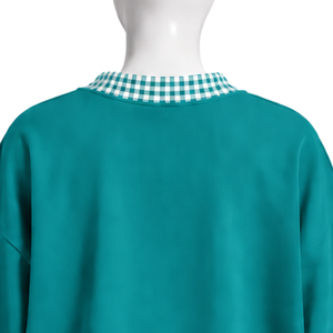 Sweat-shirt à col rond surdimensionné vert sarcelle pour homme avec bordure à carreaux vichy, manches longues, imprimé graphique, pull décontracté, streetwear - Product Image 4