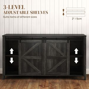 Distressed Dark Gray 60-Inch Farmhouse Buffet Cabinet for Villa/ Home <b>Sideboard</b> Sliding Barn Doors Drawers Adjustable Shelves - Product Image 6