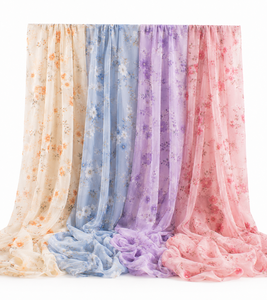 Tissu en organza de polyester écologique imprimé sur mesure, léger, scintillant, soyeux, à motifs floraux, brodé, pour jupes et rideaux - Product Image 3