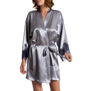 Robe de chambre classique en soie pour femme, peignoir en satin à manches longues, élégante tenue de nuit et d'intérieur, personnalisation du logo, commande en gros - Product Image 4