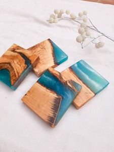 Posavasos Decorativos de Resina Premium, Juego de Posavasos Redondos de Vidrio Azul con Hoja de Oro, Glamorosos, Hechos a Mano, para Mesa - Product Image 3