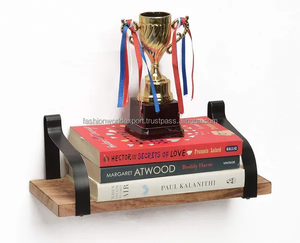 Étagère murale moderne à montage double face avec métal et bois naturel Design rectangulaire suspendu pour livres et rangement décoratif - Product Image 2