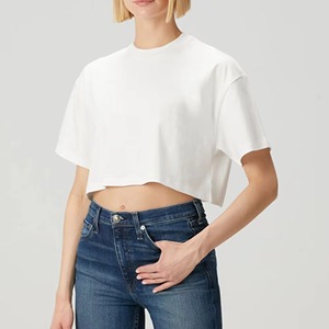 Camiseta Corta de Cuello Redondo Blanca para Mujer, Corte Holgado, 100% Algodón Jersey, Informal, para Primavera/Verano - Product Image 1