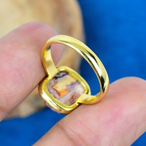 Bague en pierre précieuse d'huître rose naturelle, forme coussin, or 18 carats micro-plaqué sur argent sterling 925 - Product Image 4