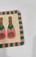 Tas Manik-Manik Persegi Panjang Buatan Tangan Dengan Desain Botol Sampanye Merah Muda, Alas Kanvas, Hadiah Kerajinan