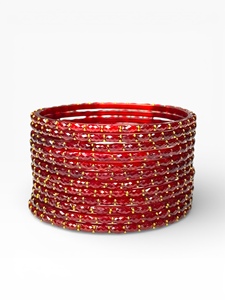 Premium Gold Plated Trendy Red Glass Raindrop Pearl Emerald Cut <b>Bangles</b> for Women's Wedding at Wholesale Price - Product Image 5