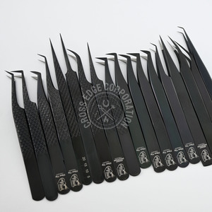 My Lash Tool Pinzas de pestañas negras Extensión Pinzas de arranque de mega Volumen de acero inoxidable negro con puntas de fibra 45 90 grados - Product Image 6