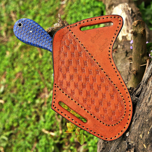 Cuchillo de caza y camping de hoja fija de acero D2 hecho a mano, estilo vaquero personalizado, con funda de cuero. - Product Image 5