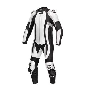 Nouvelle combinaison de course moto en cuir une pièce pour homme, avec protection CE, coupe-vent, imperméable, vêtements de sport moto, blanc et noir - Product Image 2