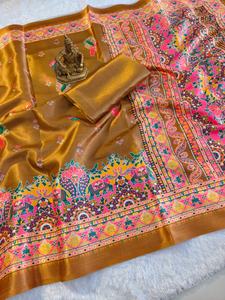 Premium Pure <b>Pashmina</b> Silk Traditional Saree Intricate Weaving Design Wrinkle Free Quick Dry for Festive Wedding Party Work Wear - Product Image 4